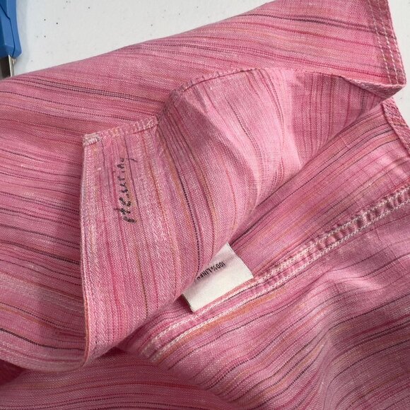 Bugatchi Men's Shirt 100% Linen L Large Pink Striped Long Sleeve Button-Down Sha - Picture 7 of 8